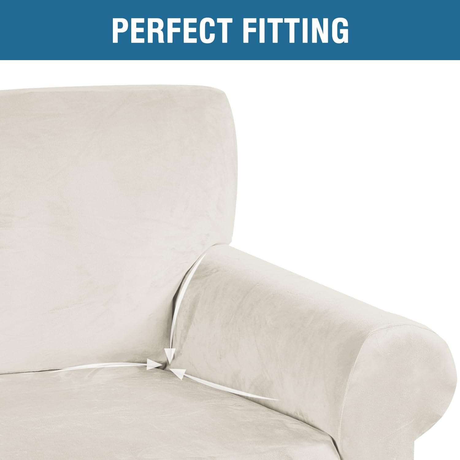 Detalle 2 de H.VERSAILTEX Stretch Velvet Sofa Cover, 3-Seater, Cream, 72"–90