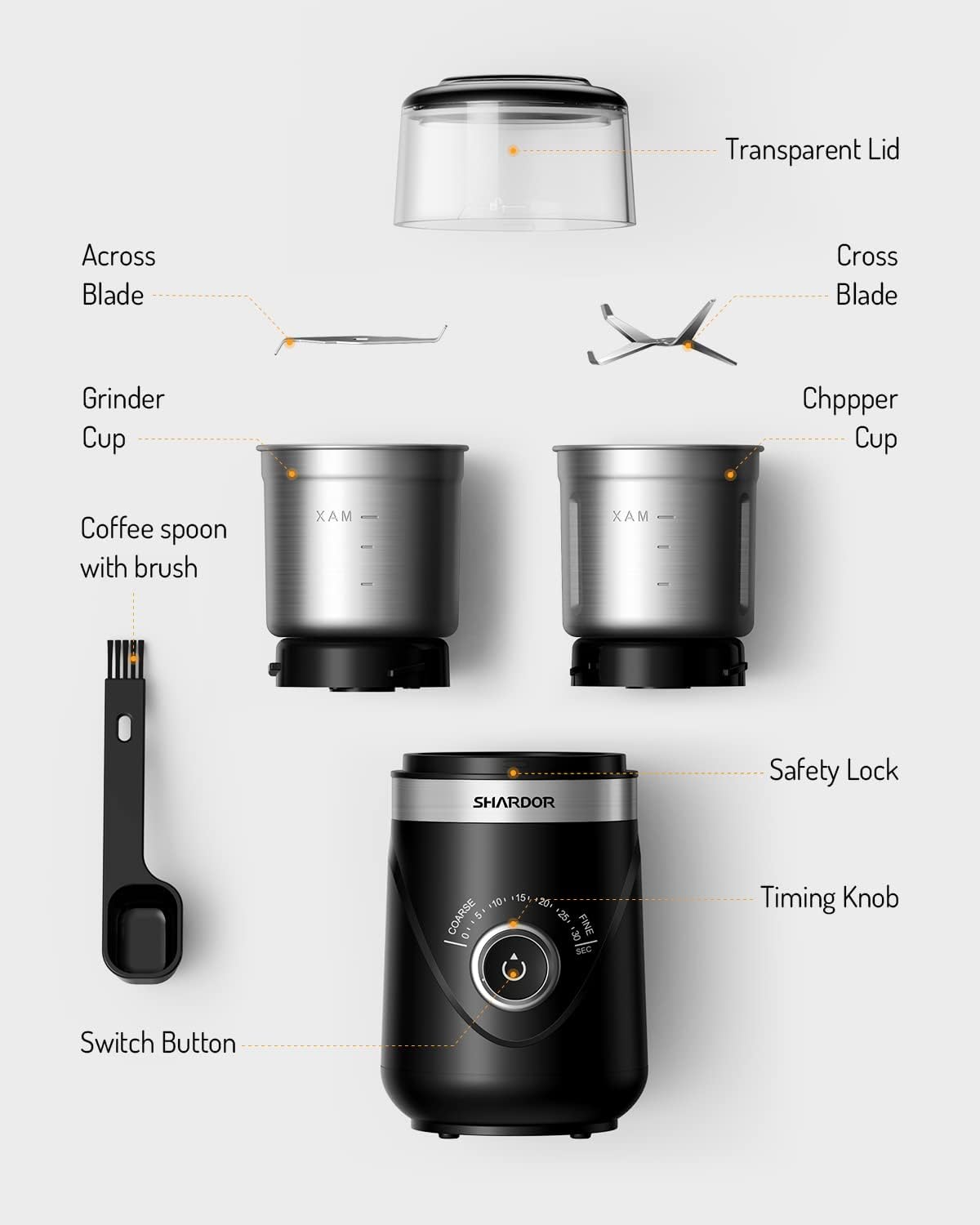 Thumbnail 5 de SHARDOR CG638B Electric Blade Coffee Grinder, Timed Control, 2 Stainless Steel Bowls