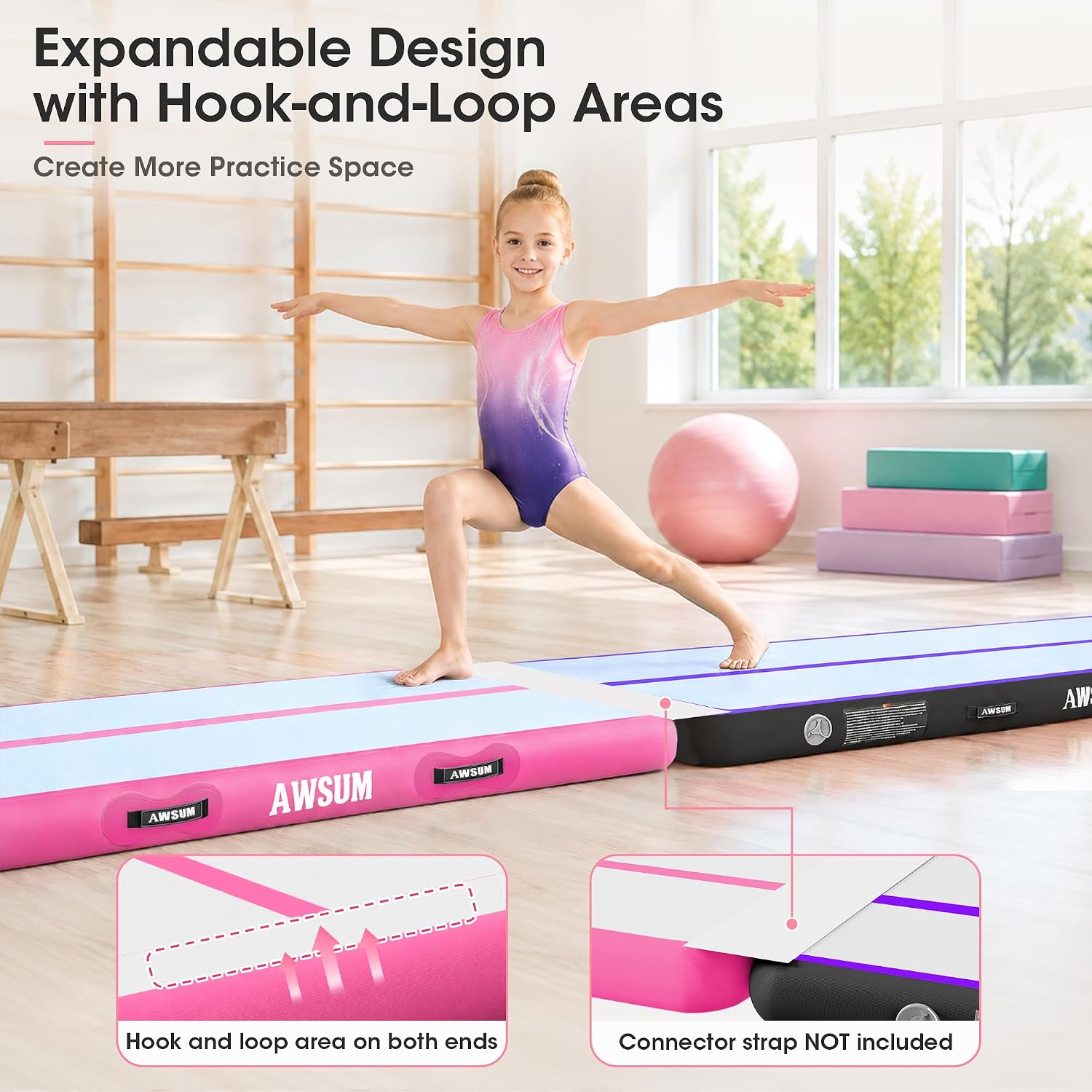Detalle de AWSUM Inflatable Gymnastics Mat 10ft – 20ft Training Air Mat with Electric Pump