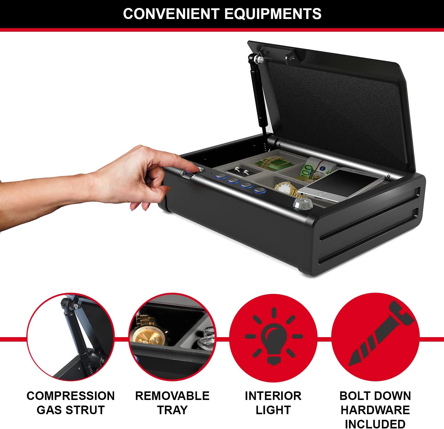 Detalle de MASTER LOCK Cassaforte biometrica MLD08EB Small: sicurezza discreta per gioielli e oggetti preziosi