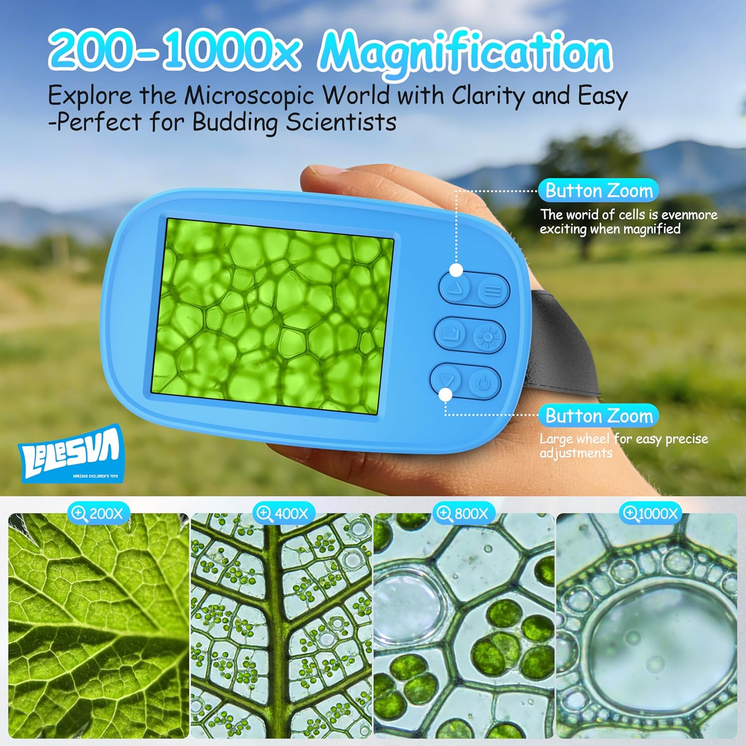Detalle 2 de Upgrade 2.4’ Screen 4K Kids' Microscope (Blue) – Portable 1000X Handheld Camera Microscope