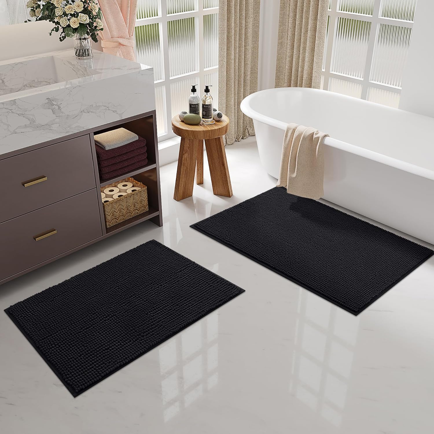 Thumbnail 1 de Smiry Non Slip Chenille Bath Mat (Extra Soft, Super Absorbent) 40 x 60 cm, Black