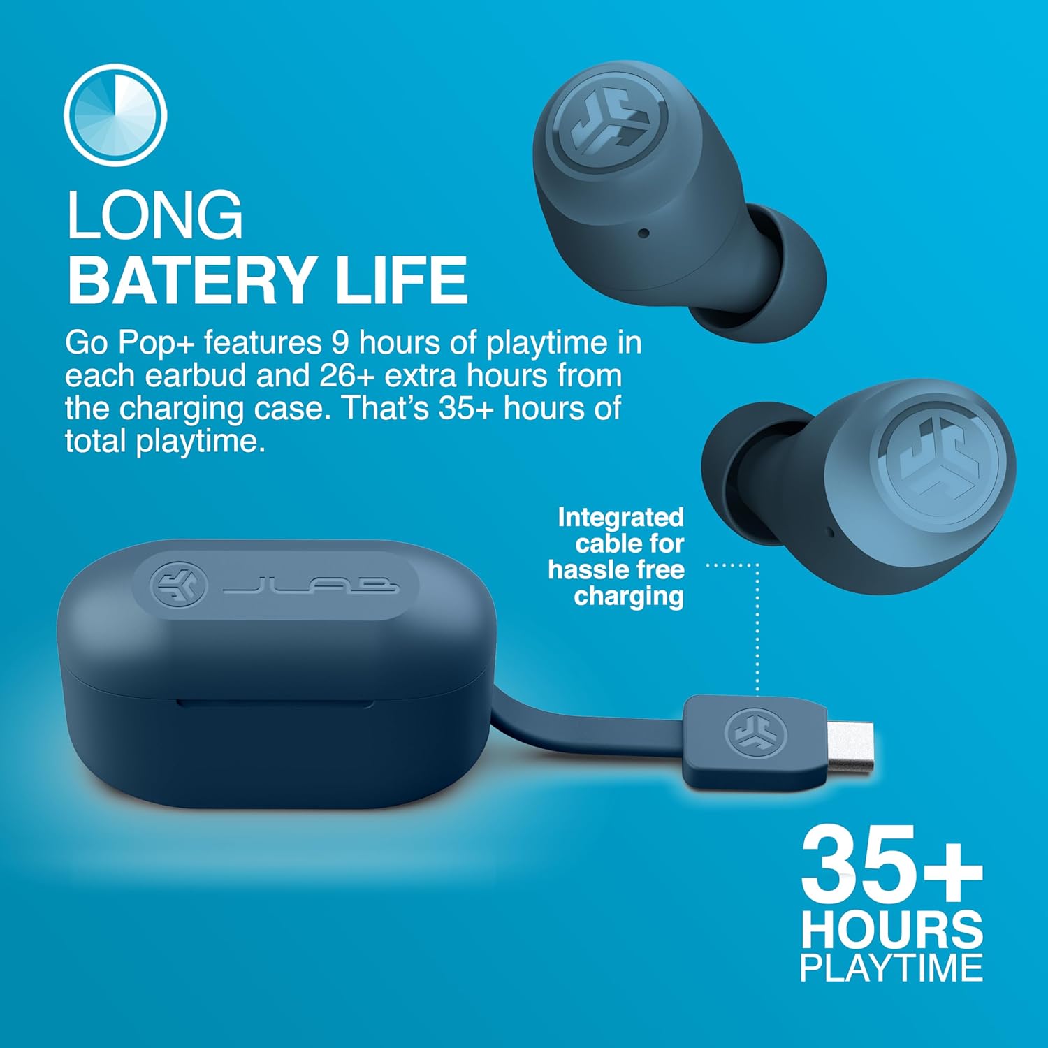 Thumbnail 5 de JLab Go Air Pop+ Cuffie Bluetooth True Wireless In-Ear (Blu Navy) con microfono e fino a 35+ ore