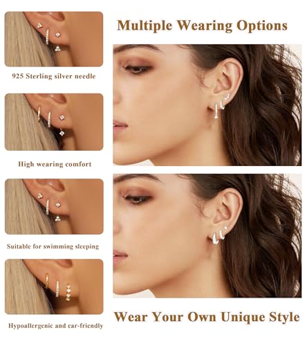 Detalle de Smilya 3 Pairs 925 Sterling Silver Stud Hoop Earrings Set for Women