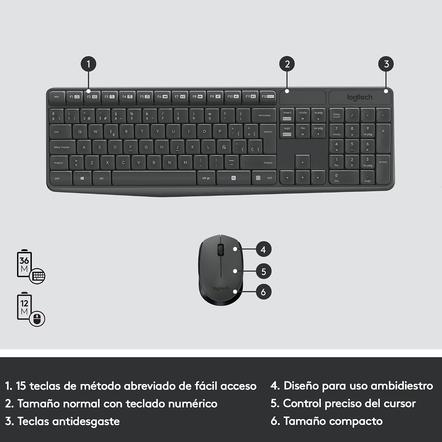 Thumbnail 4 de Logitech MK235 Combo: Teclado y Ratón Inalámbricos para Windows, conectividad 2,4 GHz y batería de larga duración