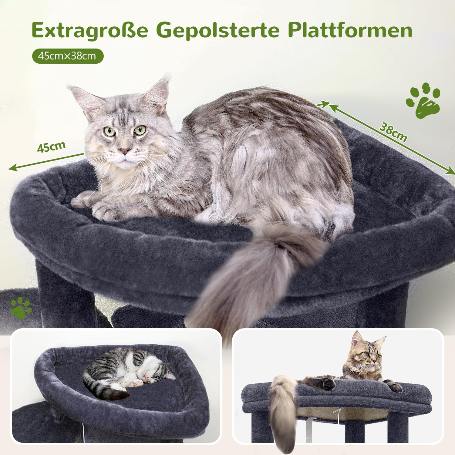Detalle 2 de Globlazer Kratzbaum für Katzen als Eckkratzbaum (167 cm) mit 2 Katzenhäusern, Hängematte & gepolsterter Plattform, Dunkelgrau