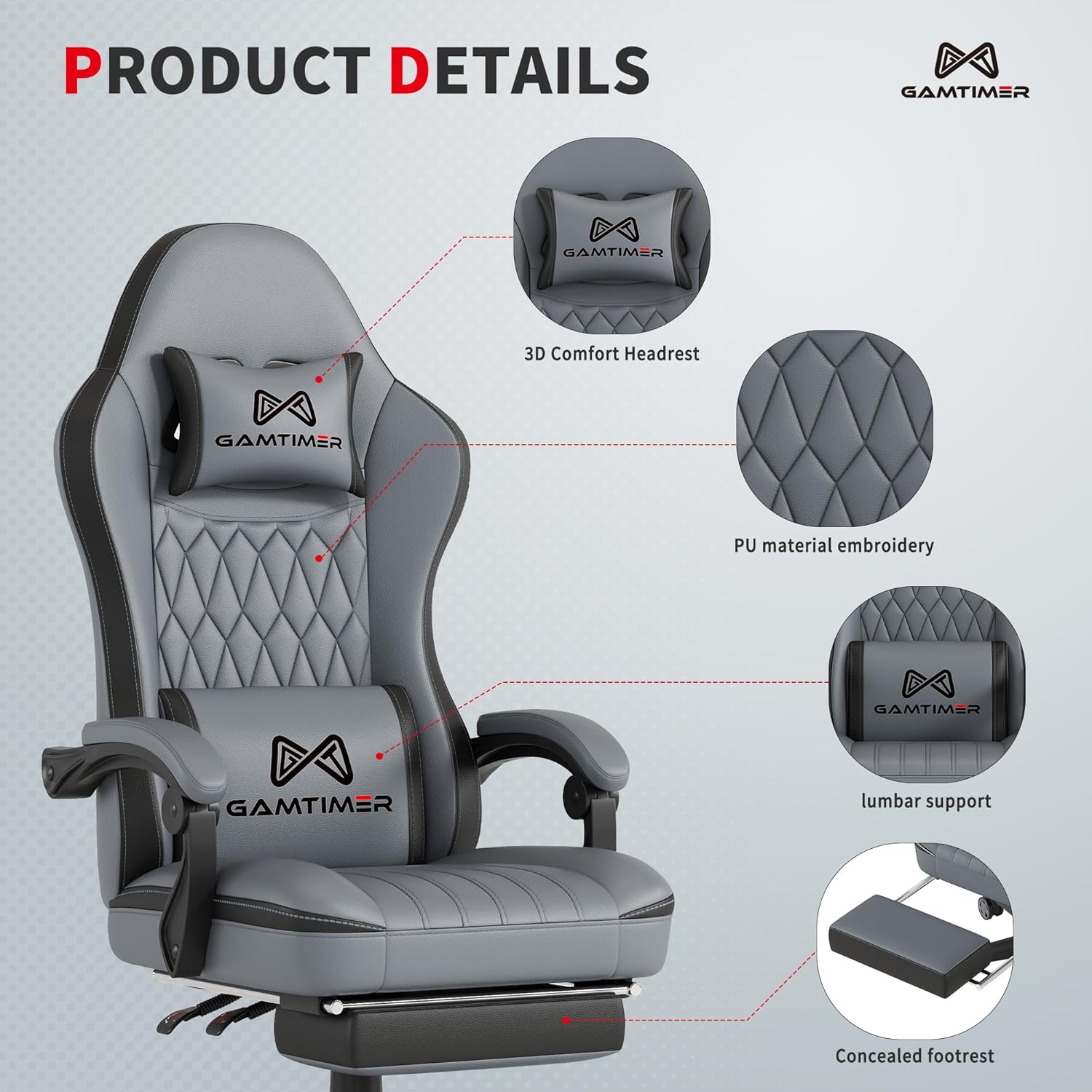 Detalle 2 de Gamtimer Gaming Chair with Footrest