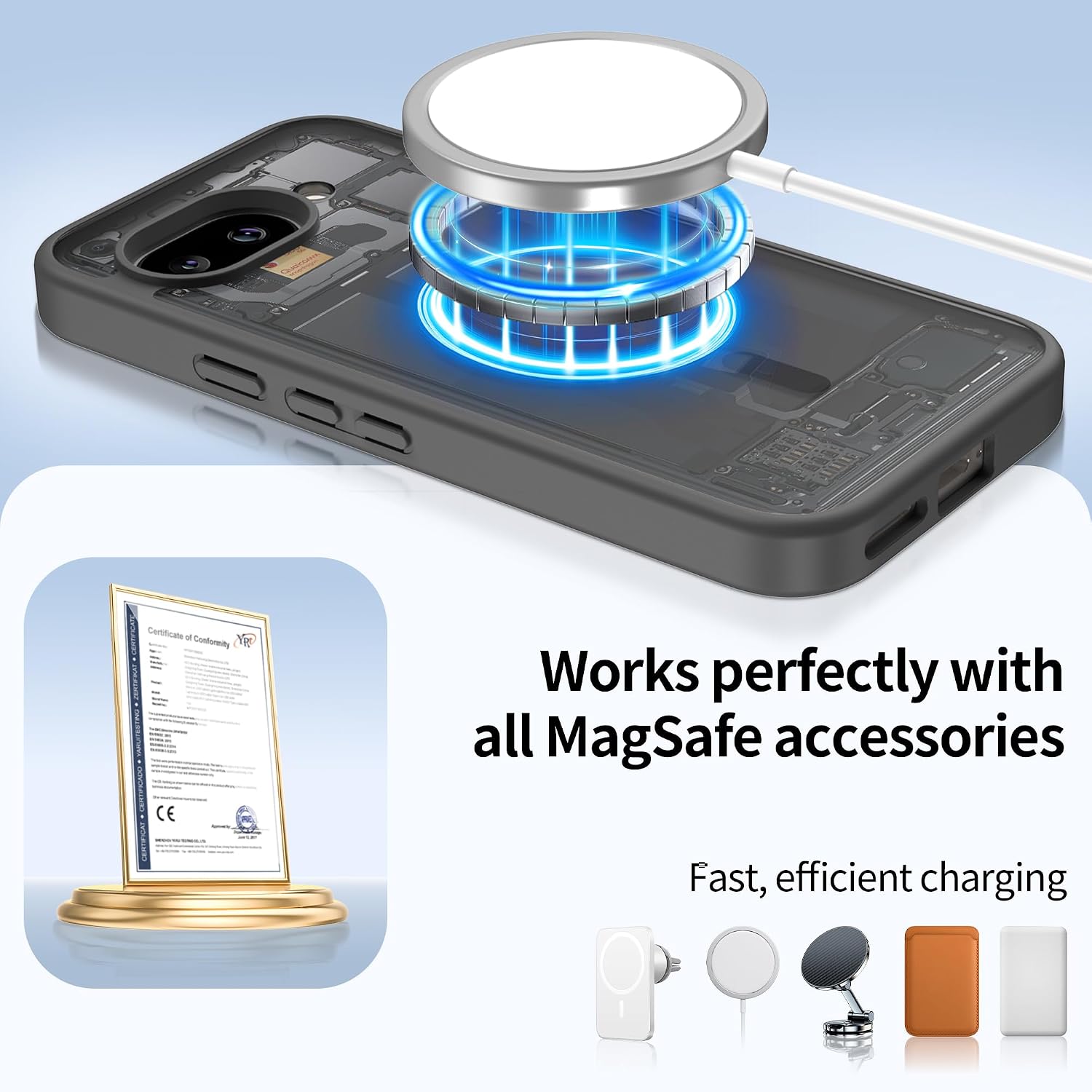 Detalle de Jshru Magnetic Case for Google Pixel 9A – Slim, Durable, MagSafe‑Ready (Gray) with HD Screen Protectors