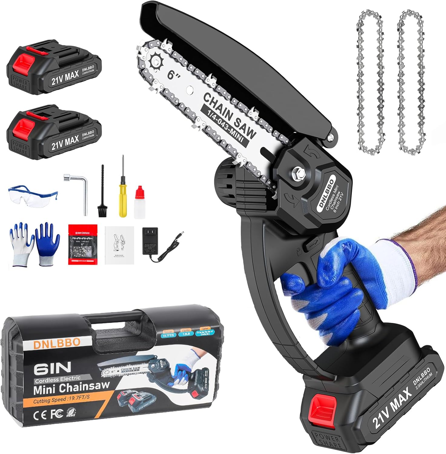Detalle de DNLBBO 6-Inch Cordless Mini Chainsaw with Power Display and 700W Motor