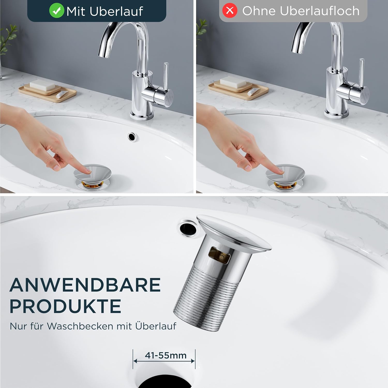 Detalle 2 de FORIOUS Wasserhahn Bad Hoch 360° đ°