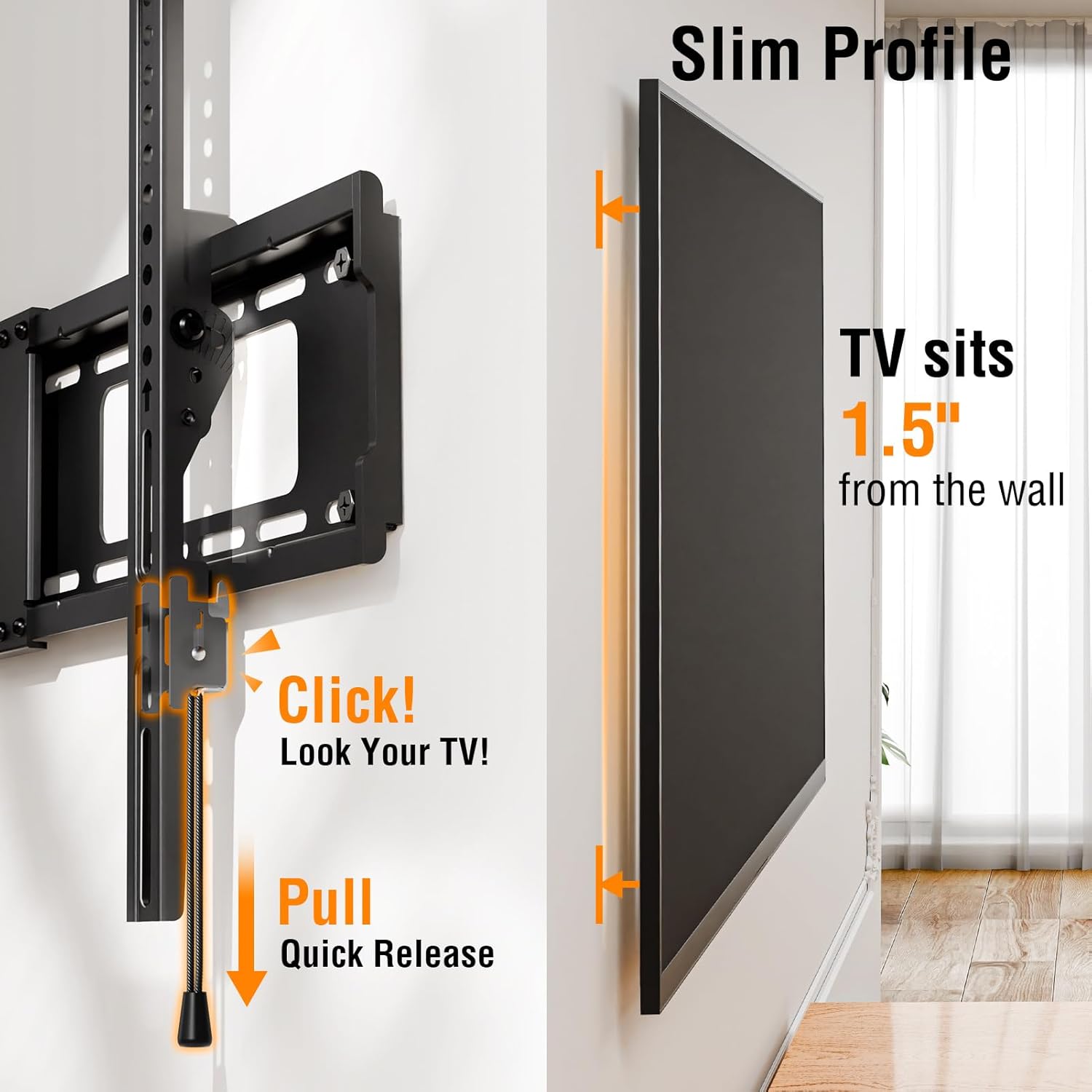 Detalle de ELIVED Tilting TV Wall Mount (YD1038) for 37"–85" TVs up to 132 lbs, Low Profile Tilt Mount, Max VESA 600×400mm