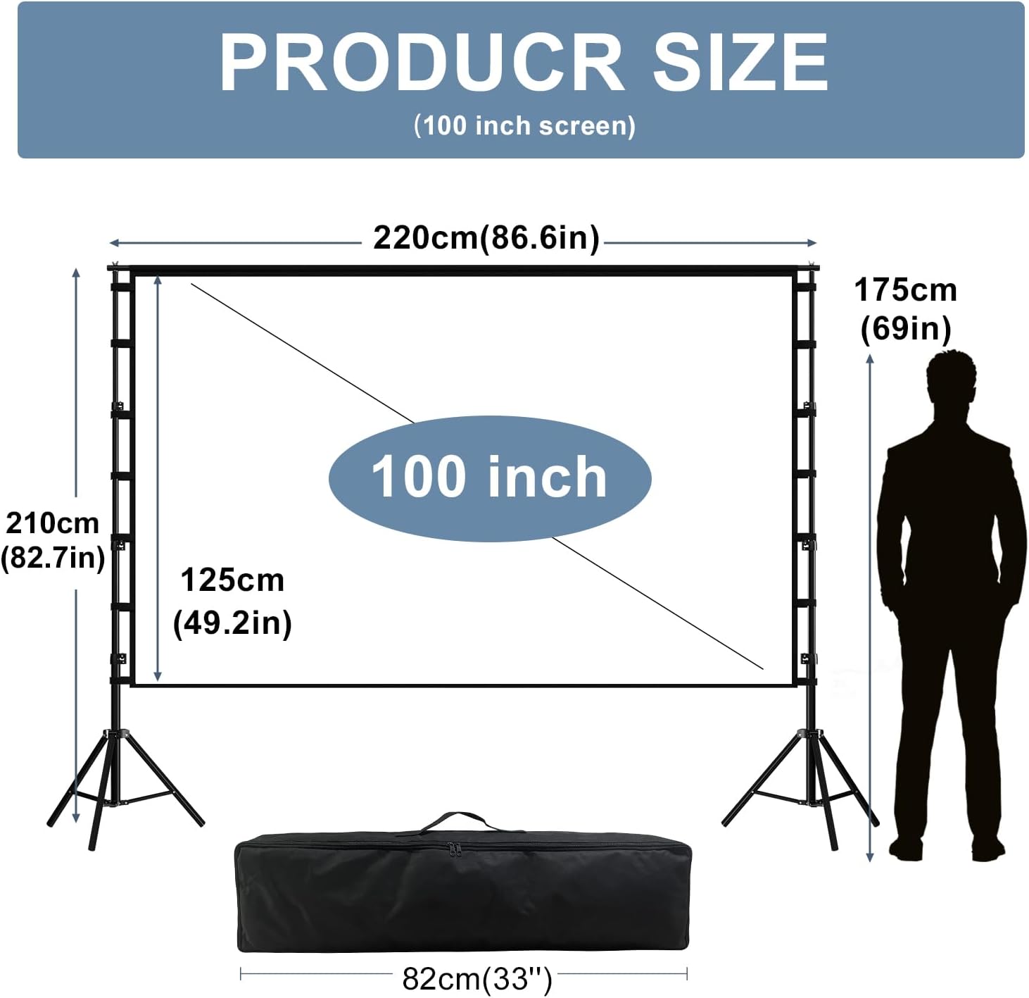 Thumbnail 2 de Lejiada 100-inch Portable Projector Screen with Stand (16:9) – anti-wrinkle outdoor tripod tripod, front & rear projection