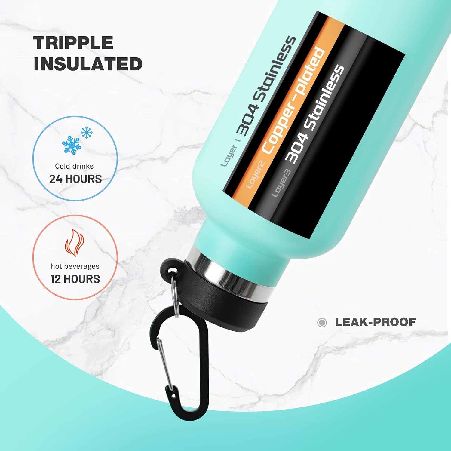 Detalle 1 de FEIJIAN Stainless Steel Water Bottle 1L
