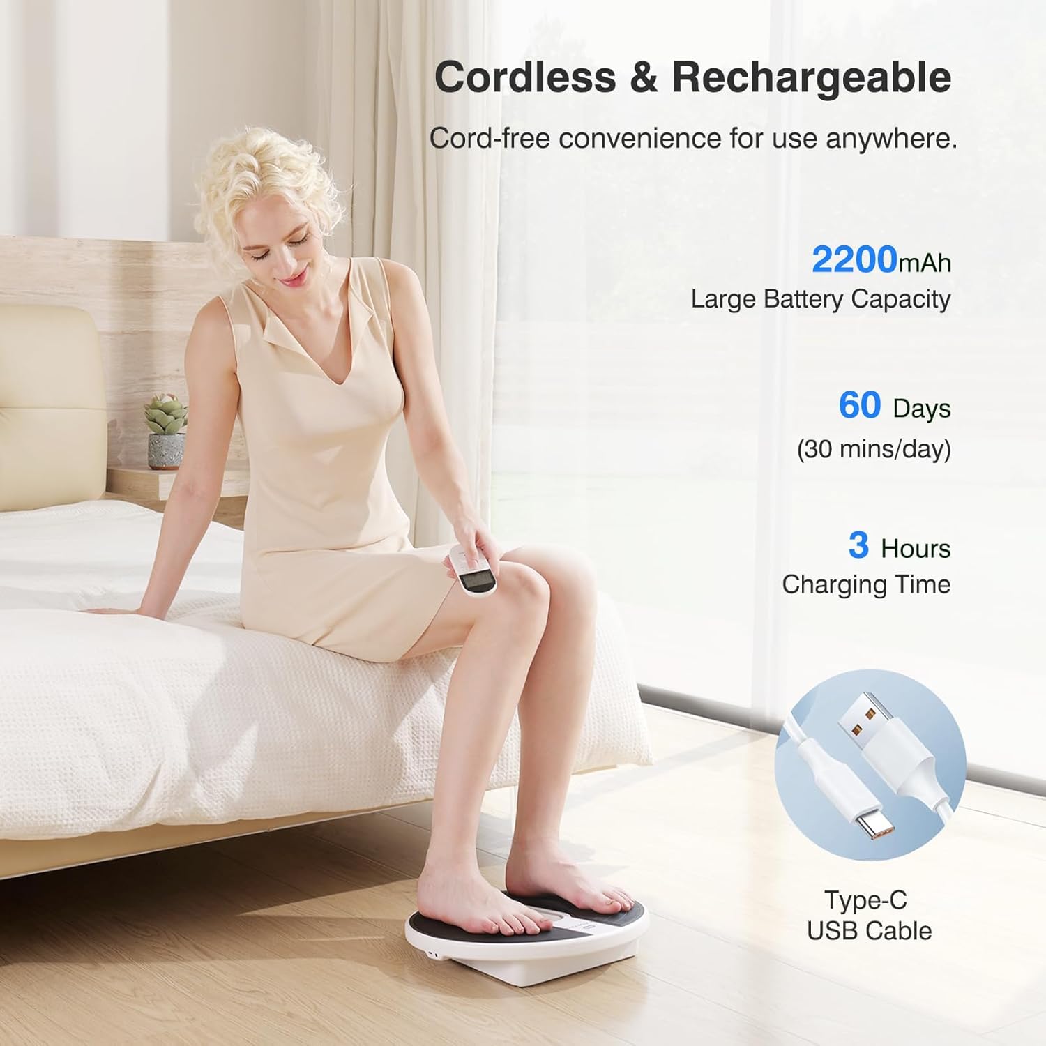 Detalle de Medic Circulation Booster for Feet and Legs — Electric EMS Foot Massager with 10 Modes & 20 Intensities (Black)