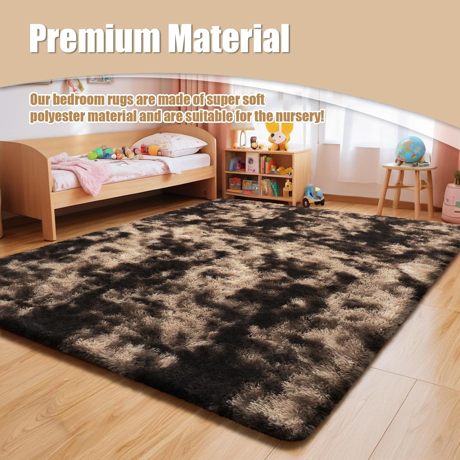 Thumbnail 6 de Tie-Dyed Coffee 8x10 Fluffy Area Rug for Living Room
