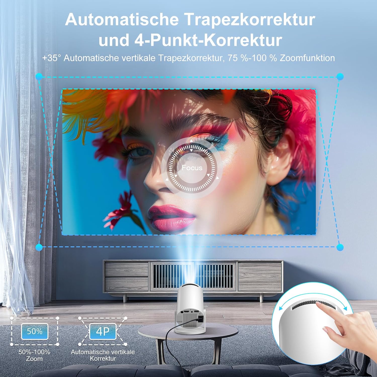 Detalle 2 de Salange Mini Beamer – tragbarer 4K-fähiger Android 14 Projektor mit 270° Drehung