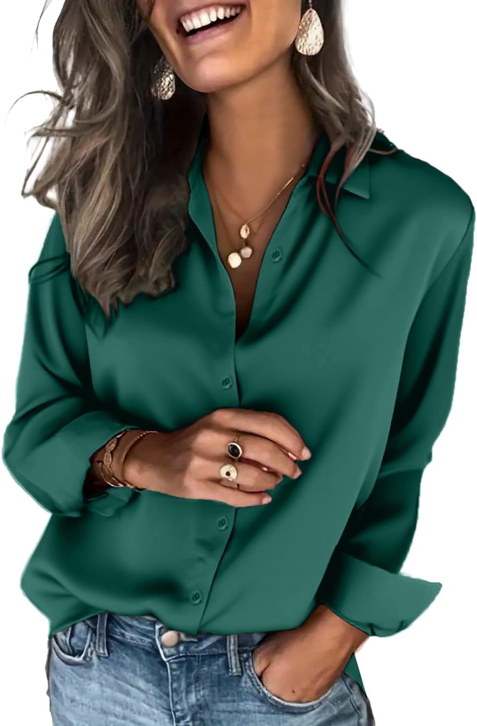 Thumbnail 6 de Zeagoo Women's Satin Blouse: Long Sleeve Button-Down in Soft, Elegant Satin