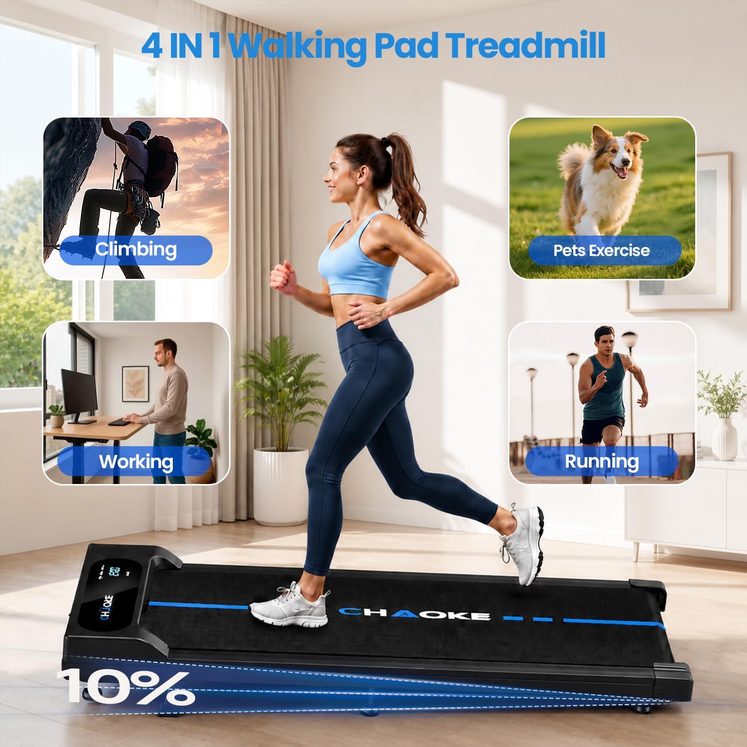 Thumbnail 6 de CHAOKE Walking Pad Treadmill, 10% Incline, 6.2 MPH, App, 12 HIIT Programs