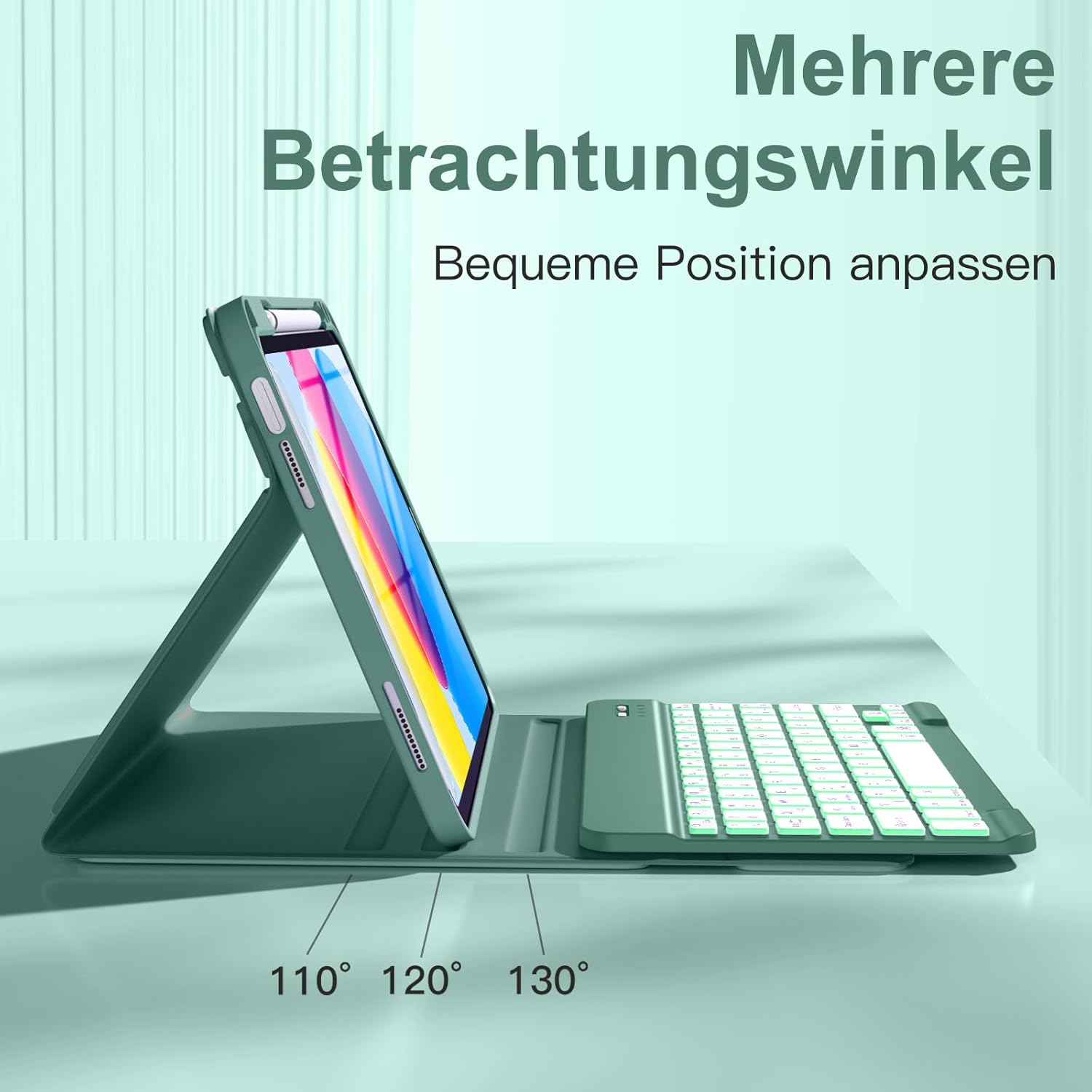 Thumbnail 4 de Vobafe Hülle mit Tastatur für iPad A16 11 Zoll – 7-farbige Beleuchtung, magnetisch abnehmbar, Stifthalter