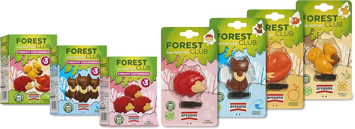 Thumbnail 6 de AREXONS Forest Club & Friends Tripack: Profumatori Auto con 3 animaletti, fragranze Orange Sunrise, Vanilla&Tea, Pink Flowers