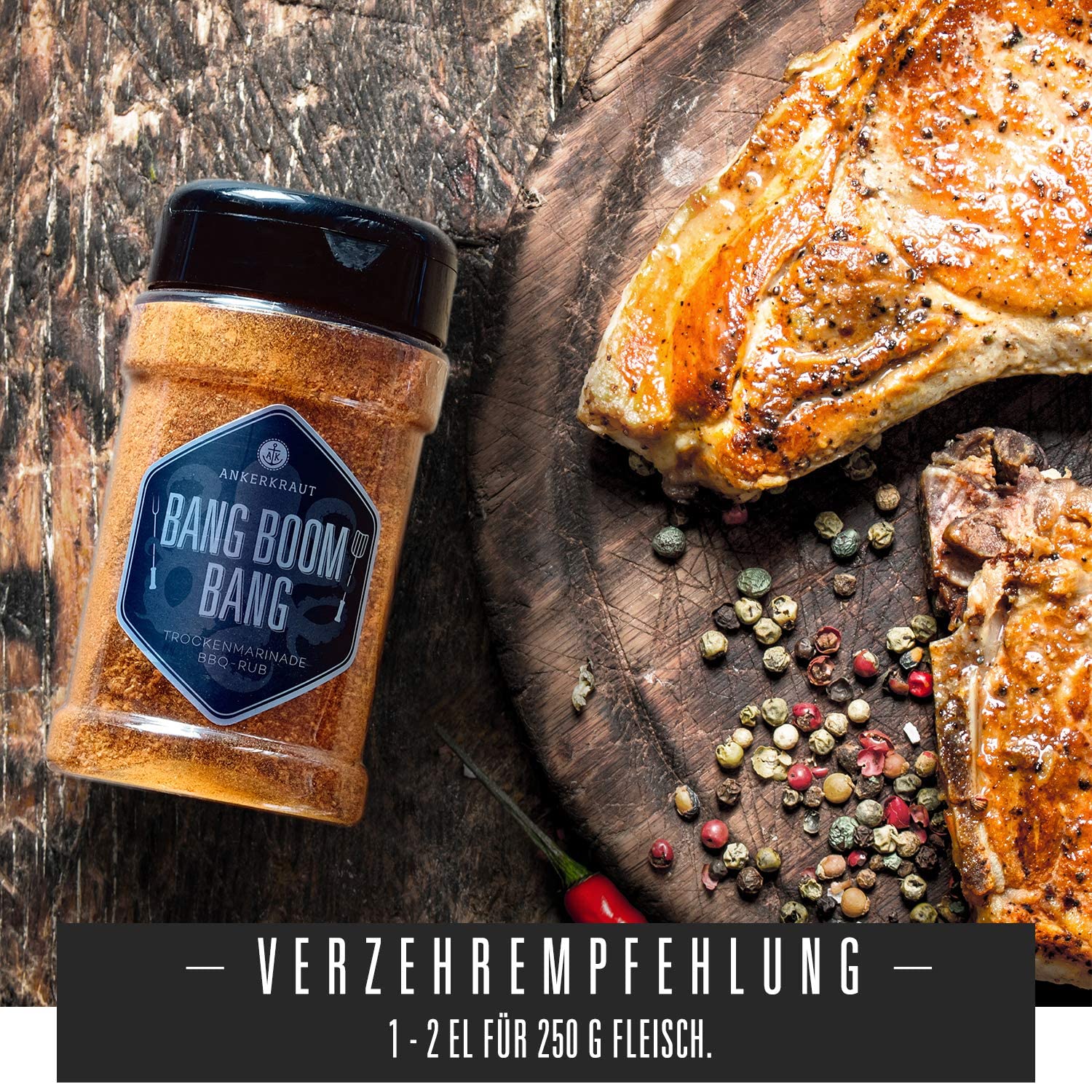 Detalle de Ankerkraut Bang Boom Bang – scharfer BBQ-Rub, 210 g im Streuer