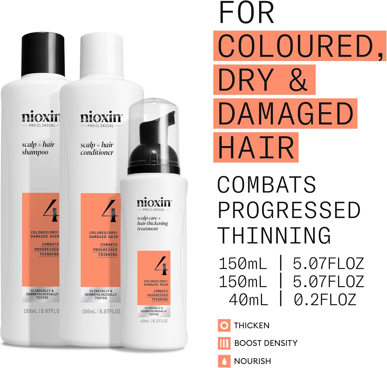 Thumbnail 1 de Nioxin System 4 Hair Thickening System (Shampoo, Conditioner & Scalp Treatment Serum) for Damaged Hair with Progressed Thinning
