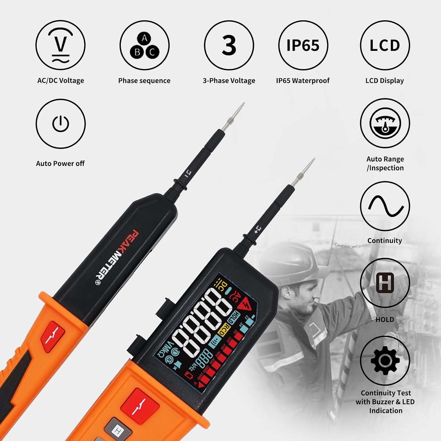 Detalle de PM8200B Tester di Tensione: Voltmetro Digitale Multifunzione Impermeabile IP65