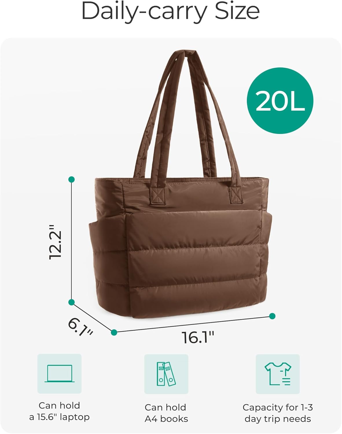 Thumbnail 6 de bagsmart Tote Bags for Women – 20L Lightweight Taslan Puffer with 15.6" Laptop Compartment