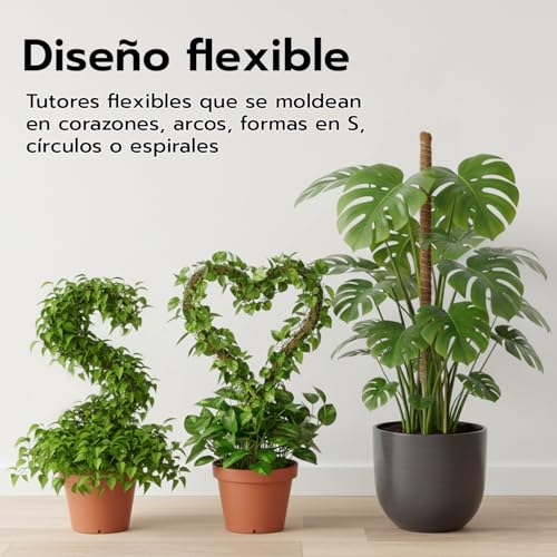 Detalle de Wigearss: 2 tutores de fibra de coco de 60 cm para plantas trepadoras, con montaje y anclaje incluido