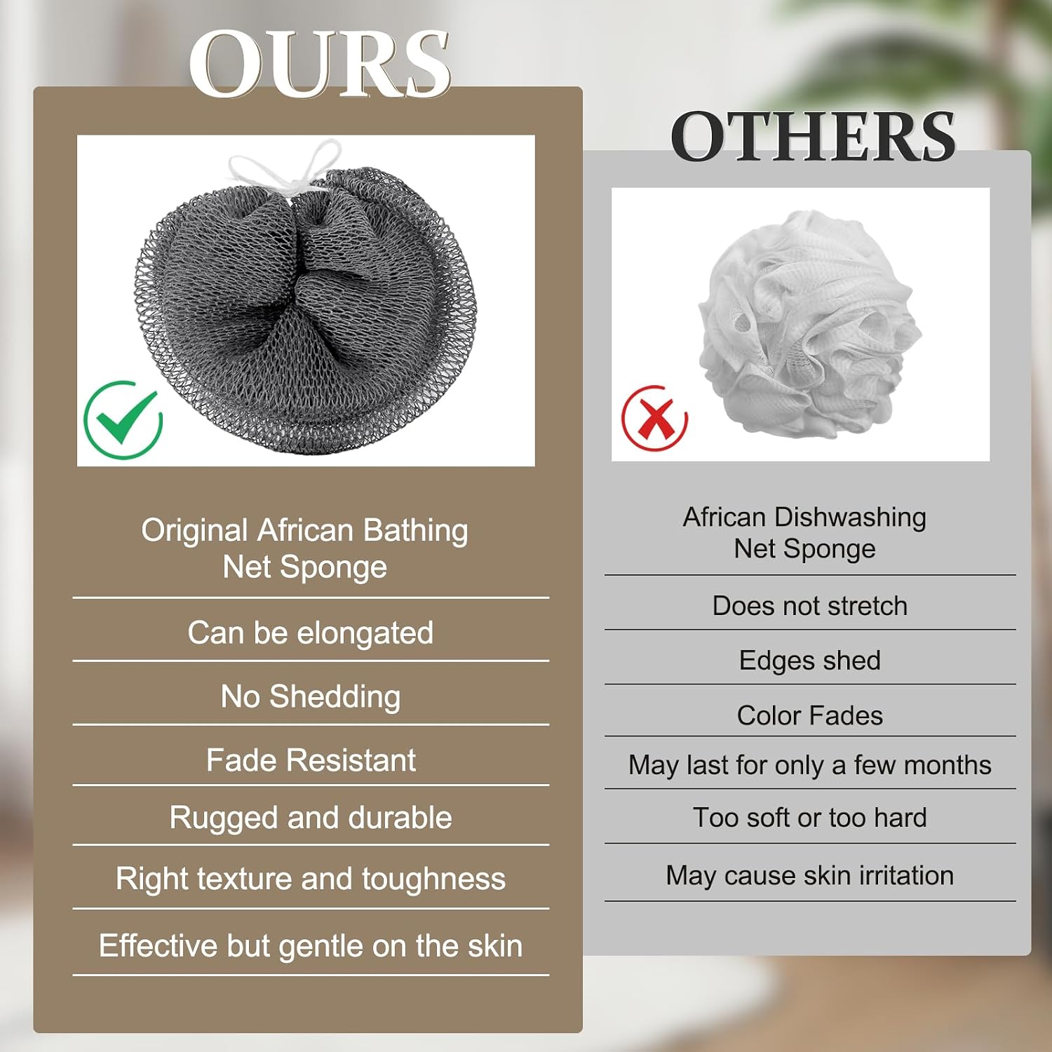 Thumbnail 2 de African Net Sponge Authentic with Knots – Exfoliating Body & Back Scrubber (Long Loofah, Black & Gray)