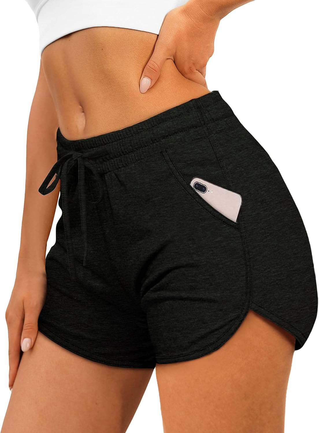 Detalle de Aloodor Women’s Athletic Running Dolphin Shorts with Pockets and Drawstring