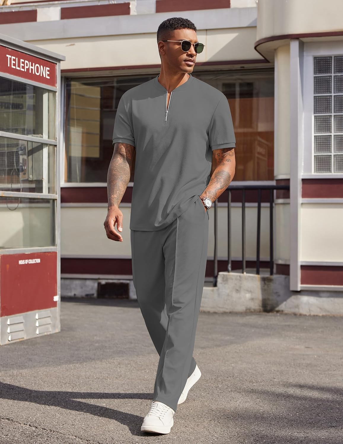 Detalle 2 de COOFANDY Men's Two-Piece Tracksuit, Quarter-Zip