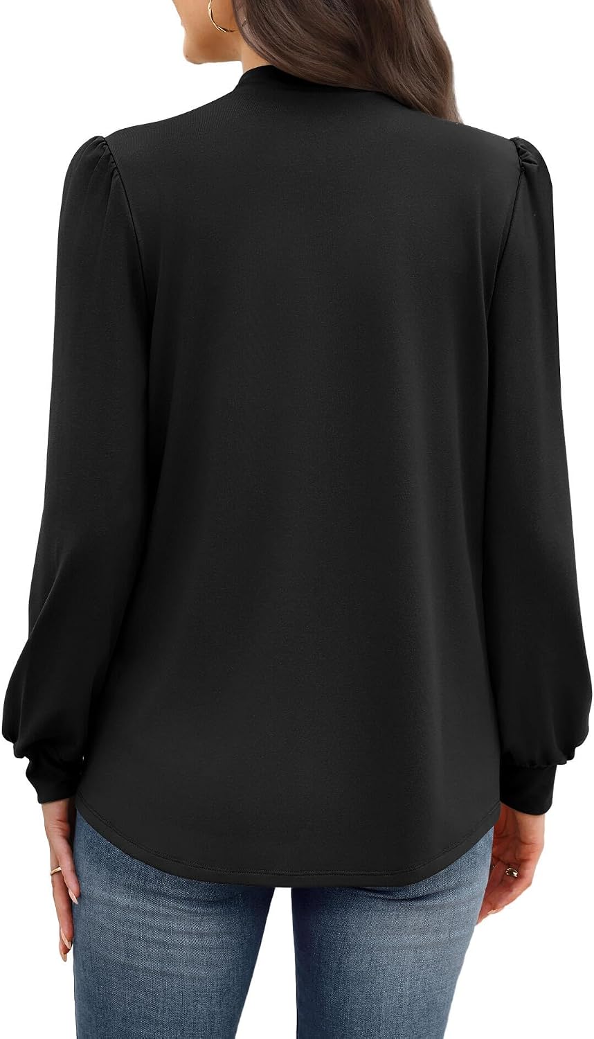 Thumbnail 5 de WIHOLL Long Sleeve Mock Neck Blouse with Pleated Front for Women