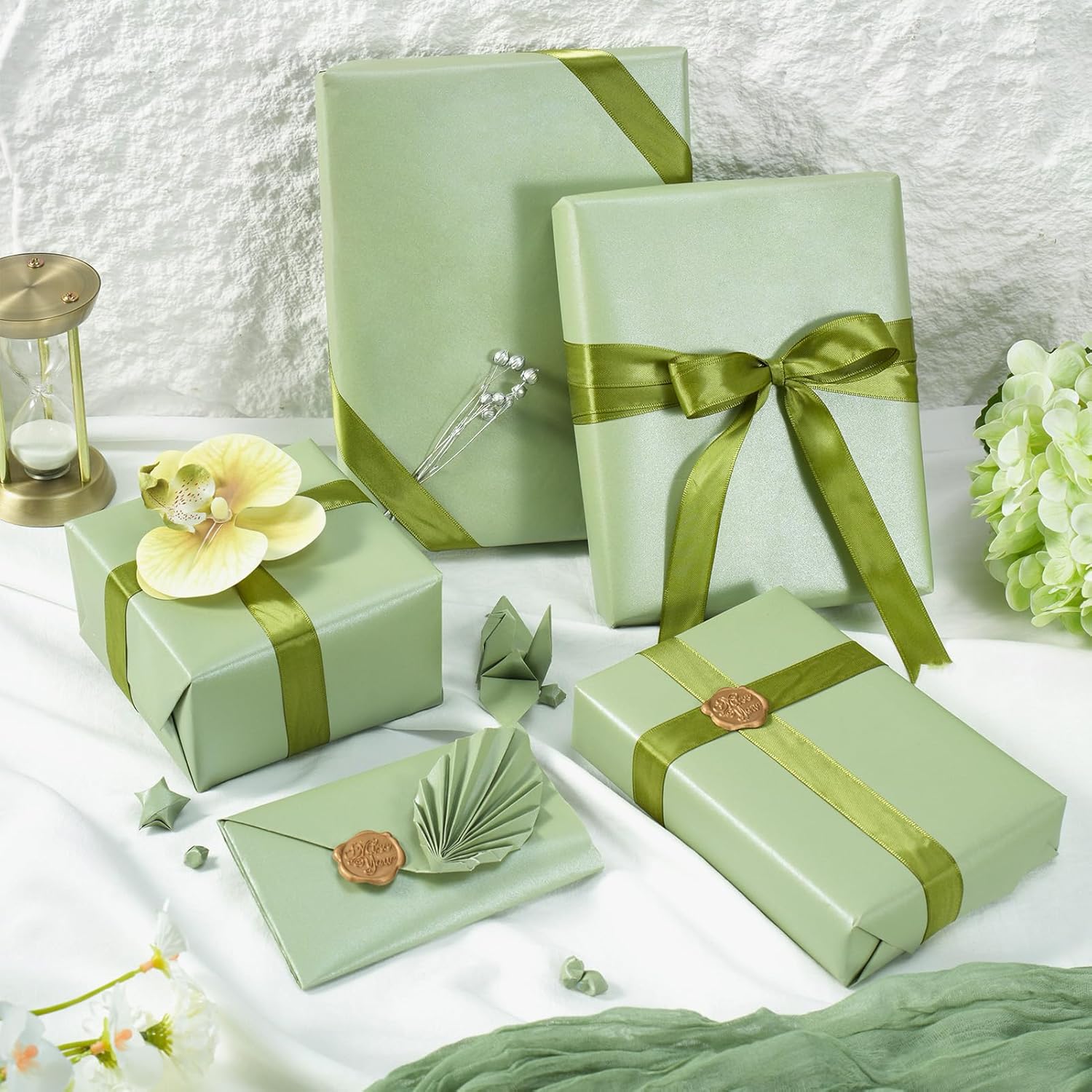 Thumbnail 4 de Sage Green Wrapping Paper Roll, Reversible Pearly-Lustre – 43cm x 10m