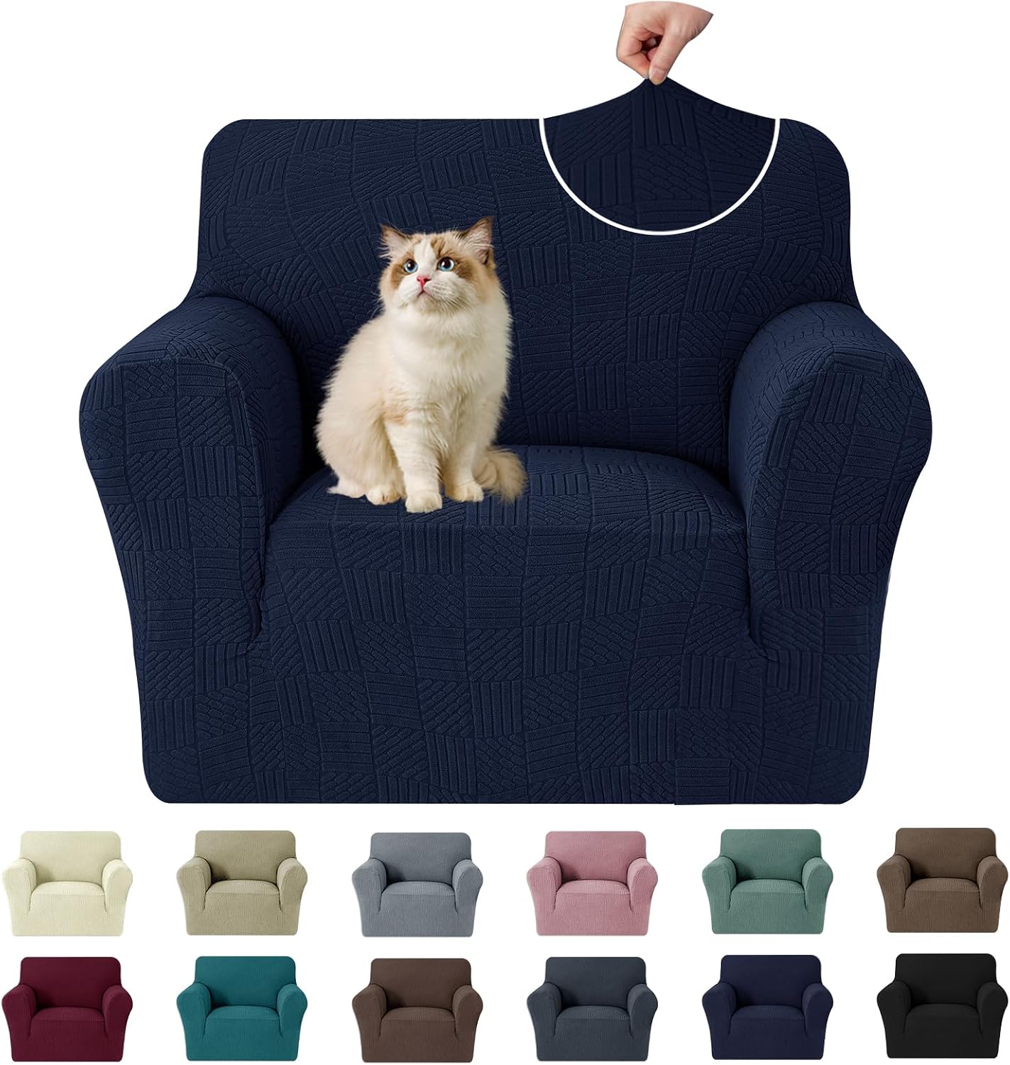 Detalle de Ystyle housse de canapé extensible 4 places (231–279 cm) avec accoudoirs, bleu foncé, antidérapante et lavable