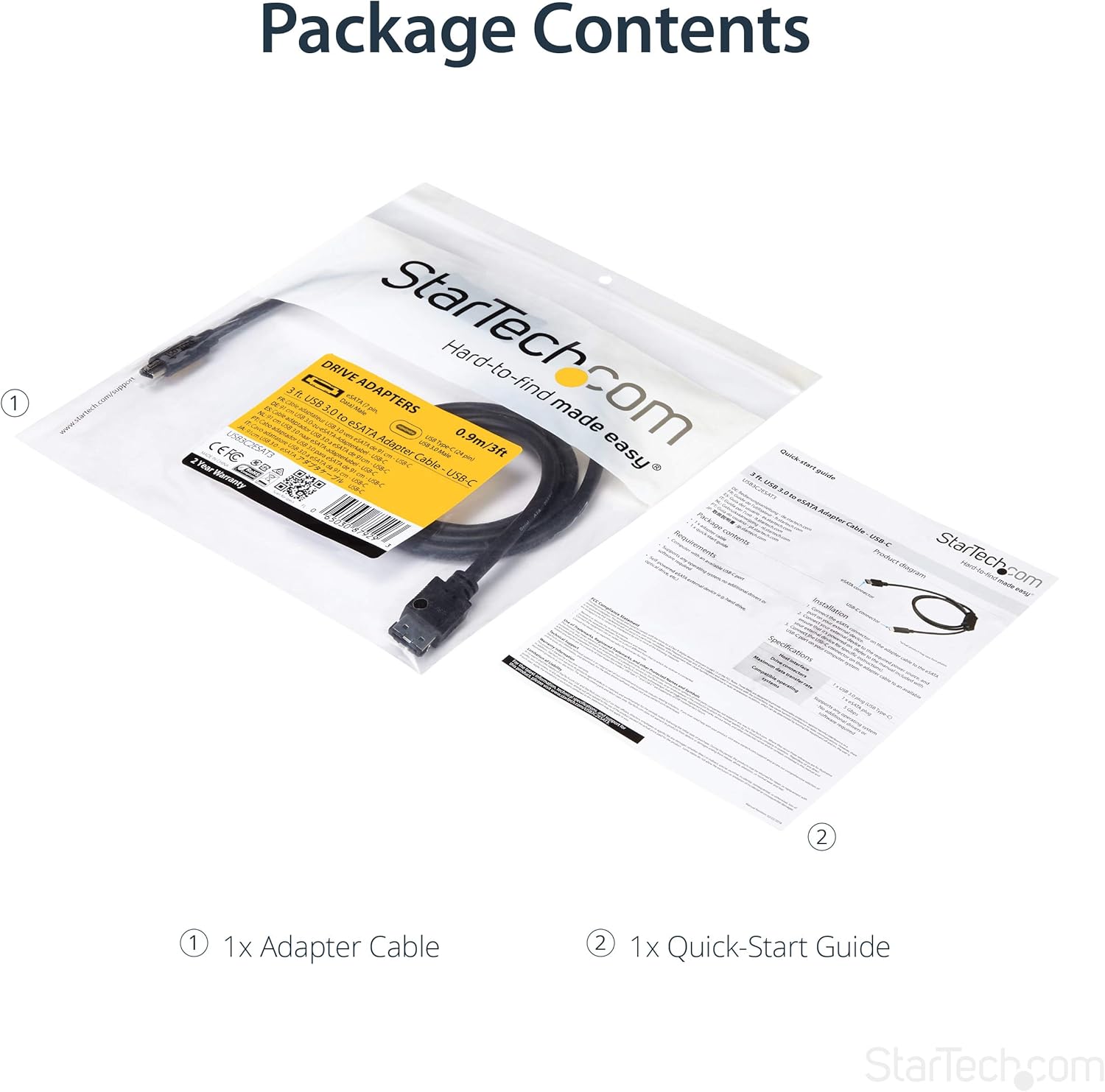 Thumbnail 5 de StarTech.com USB-C to eSATA Cable (USB 3.0 to eSATA Converter) for HDD/SSD/ODD, 3 ft/1m, 5 Gbps – USB3C2ESAT3