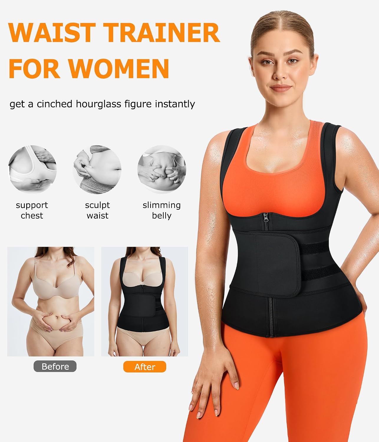 Detalle 2 de TrainingGirl Sauna Waist Trainer Vest for Women with Thermal Fabric and Steel Support