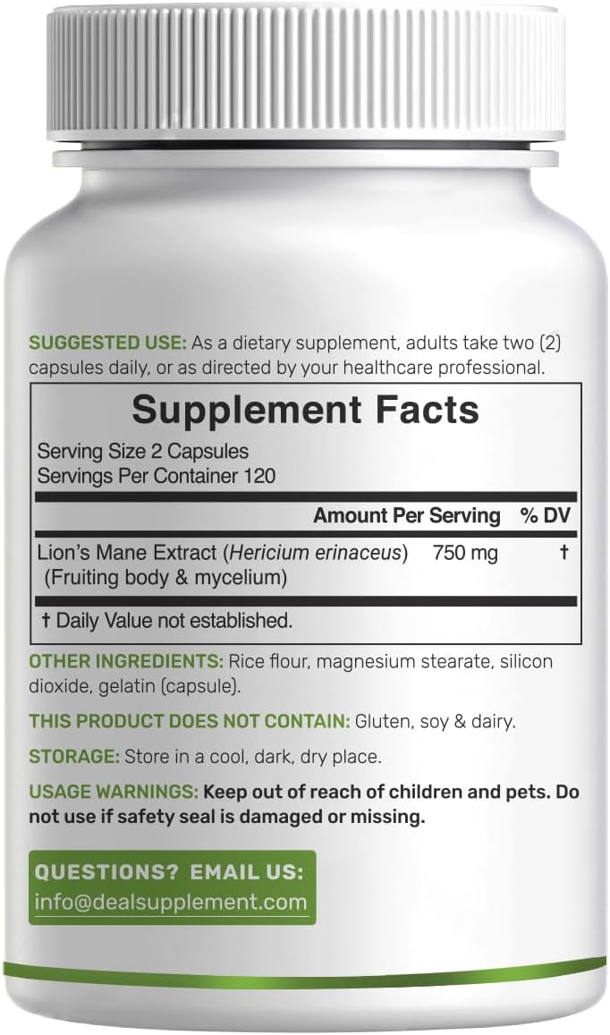 Detalle de DEAL SUPPLEMENT Lion’s Mane Capsules, 240 Capsules