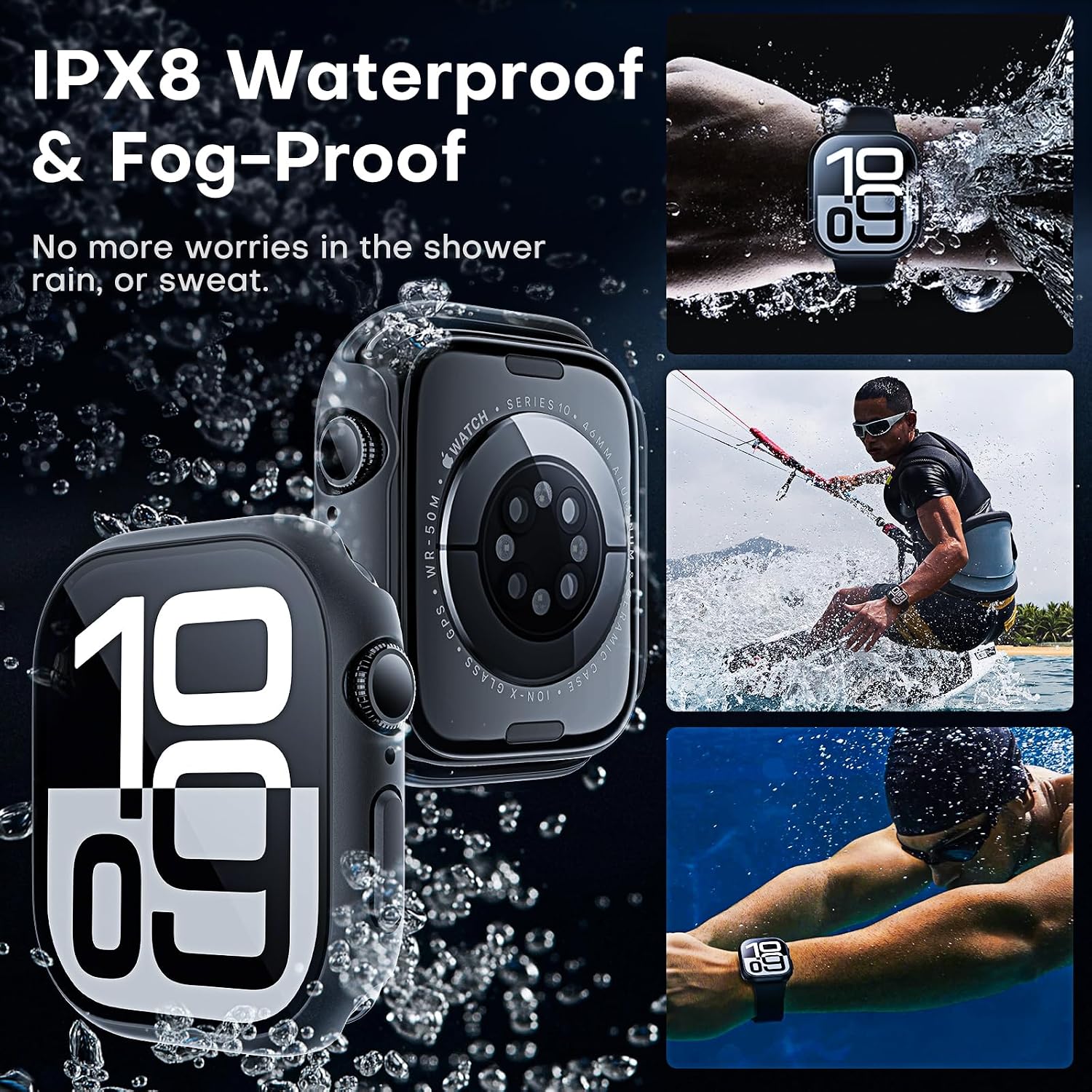Thumbnail 1 de TAURI 2 Pack Waterproof Case for Apple Watch 46mm (Series 11/10) with 9H Glass Screen Protector