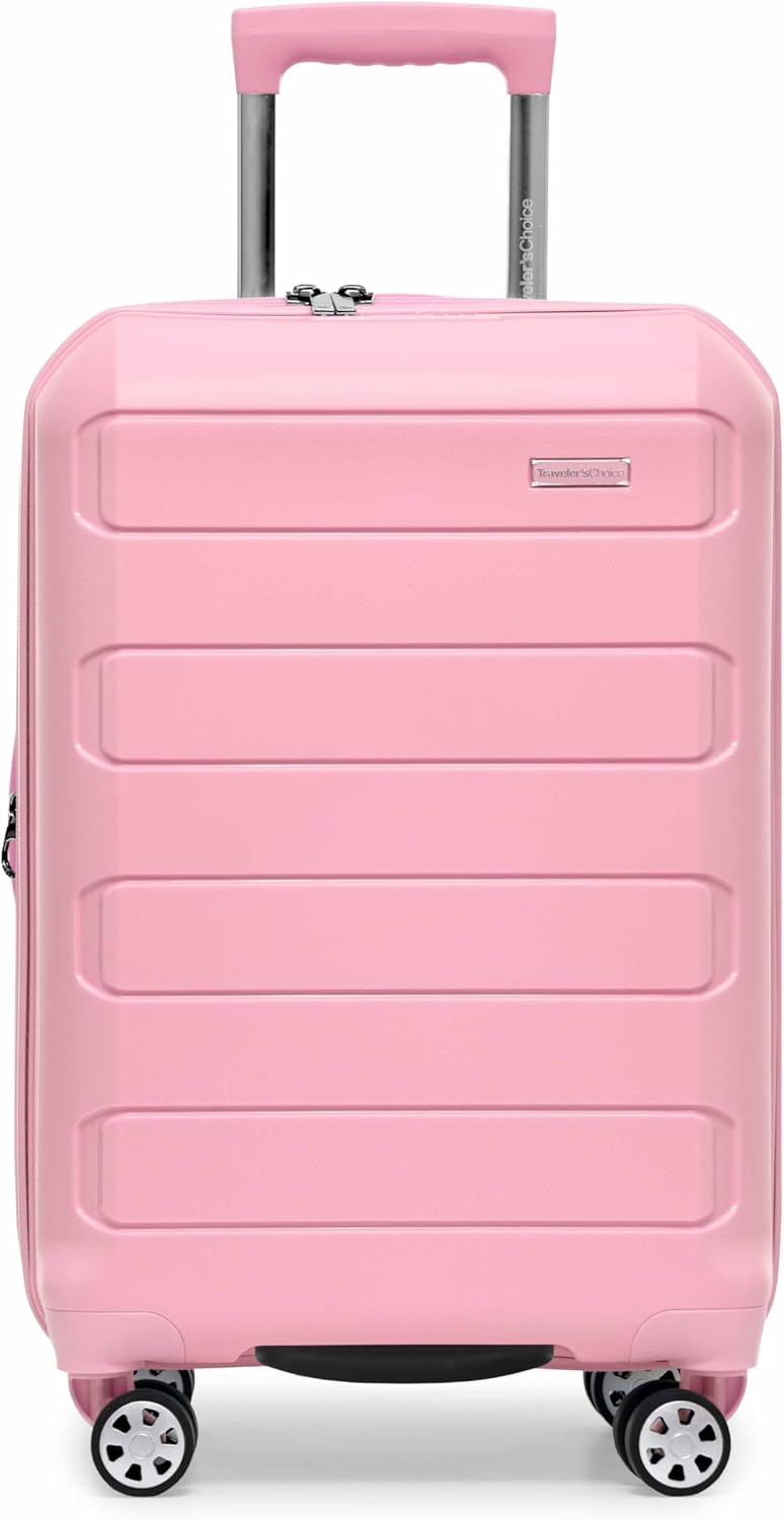 Detalle de Traveler’s Choice Pagosa Hardshell Expandable Spinner Luggage Set (22/26) – Pink, 2-Piece