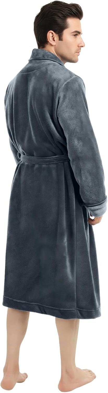 Detalle 2 de NY Threads Luxury Ultra Soft Men’s Fleece Bathrobe, Calf-Length with Belt