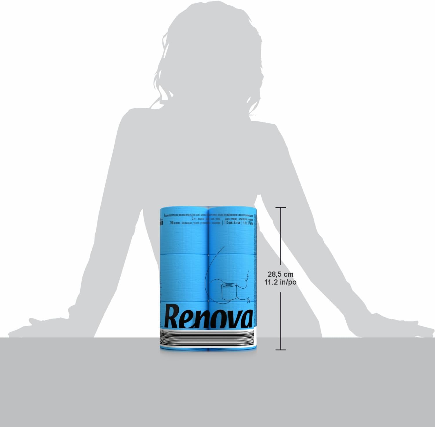 Detalle 2 de Renova Black Label Bleu – Papier Hygiénique 3 plis coloré à double face, 6 rouleaux