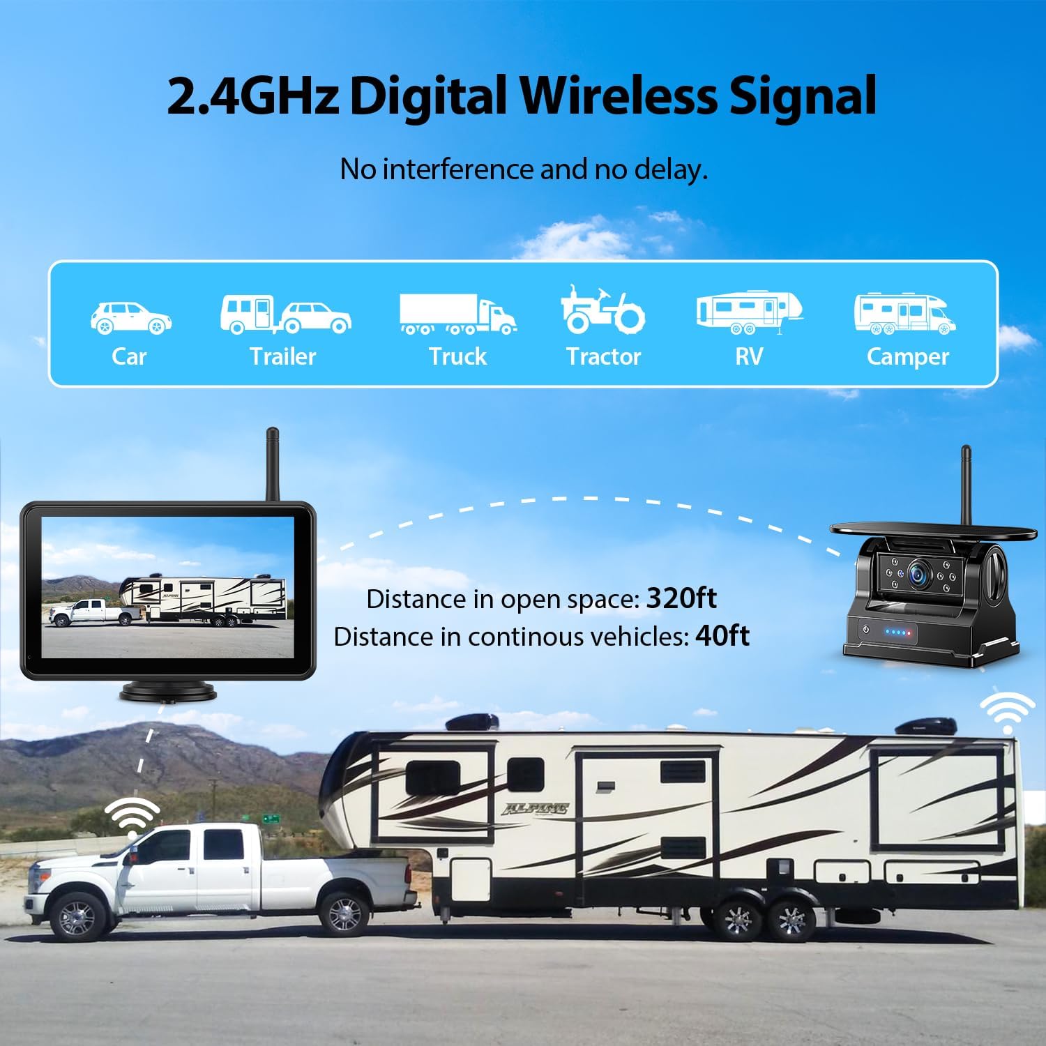 Detalle 2 de 2 Magnetic Solar Wireless Reversing Camera Kit with 7" Touchscreen Monitor & DVR (1080P, BSD, IR, IP69K)