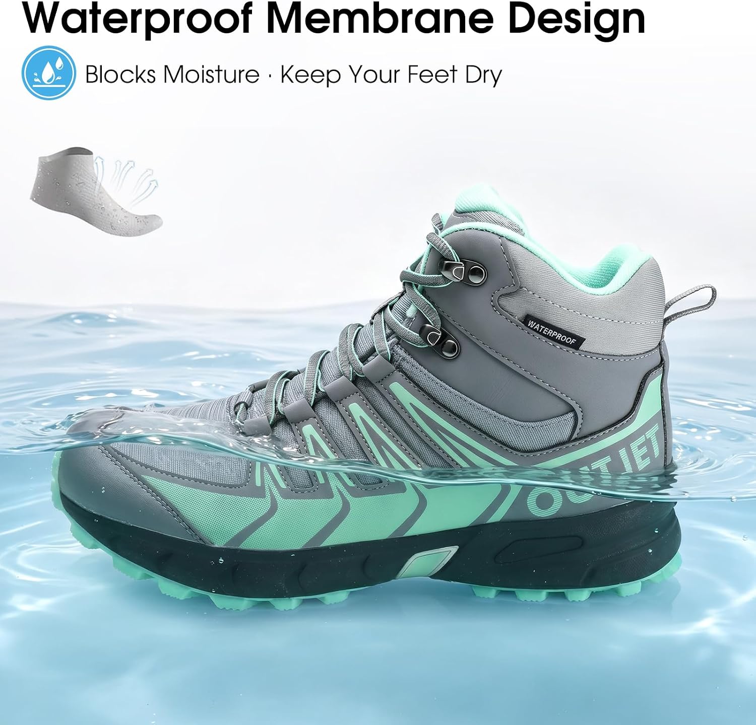 Detalle 2 de OUTJET Women's Waterproof Hiking Boots: Lightweight, Non-Slip Comfort for Outdoor Treks