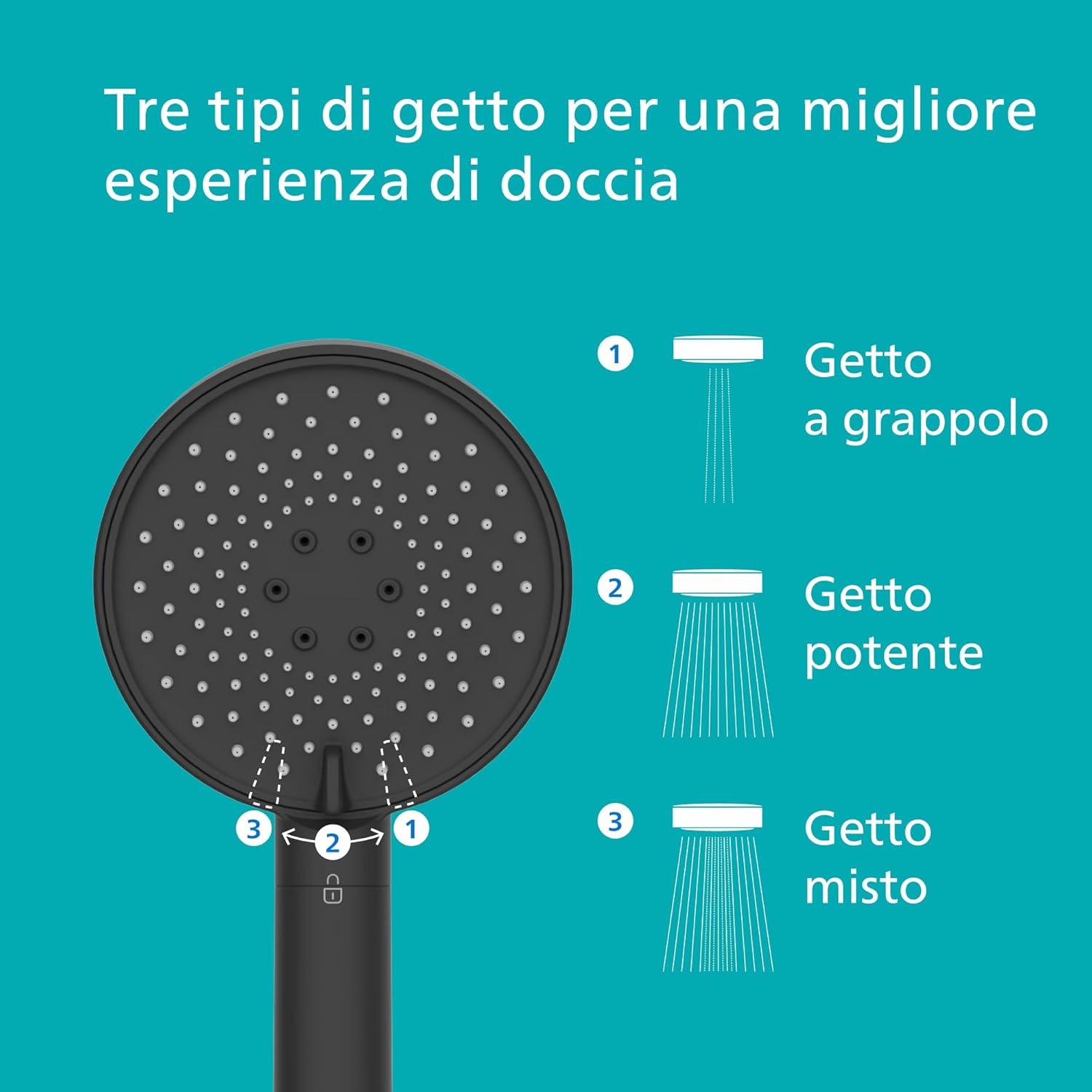 Thumbnail 1 de Soffione doccia filtrante Philips Water Filtration (protezione per capelli e pelle), 3 modalità di getto, nero