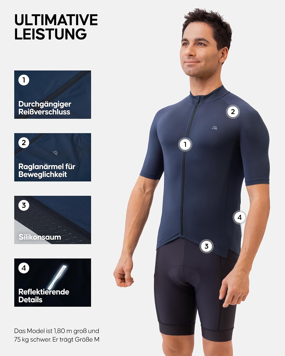 Thumbnail 1 de DANISH ENDURANCE Kurzarm Radtrikot Herren mit Reißverschluss und Taschen