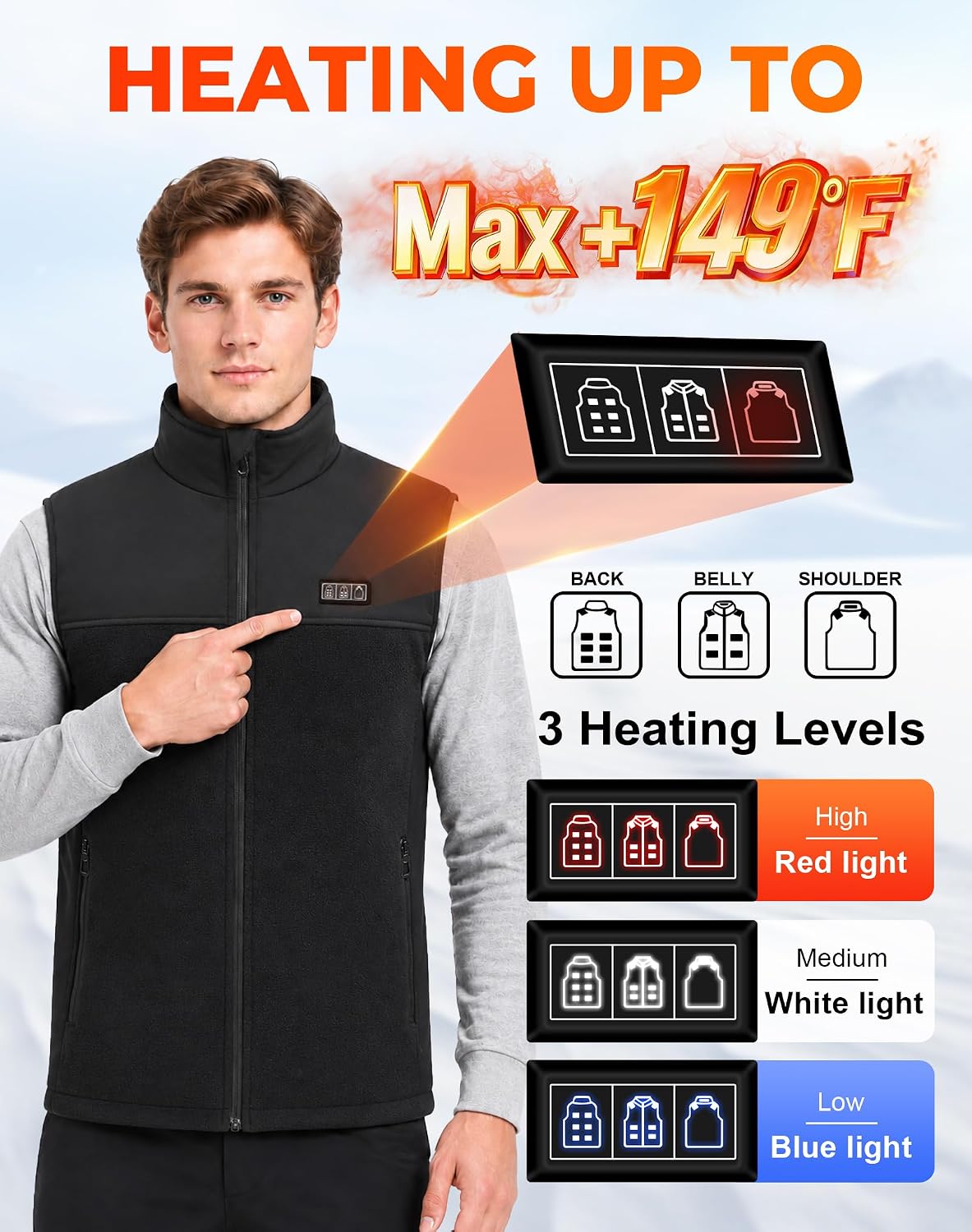 Detalle de CKARTIC Men's Heated Vest, 15 Heating Zones, 3 Heat Levels, Battery Included
