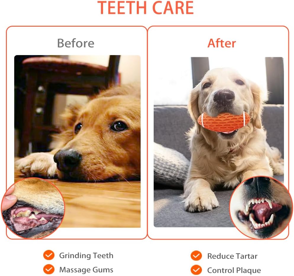 Thumbnail 3 de AUSCAT Squeaky Dog Ball for Aggressive Chewers (Tough Rubber Rugby Ball) – Green, Large, 5.5 in / 14 cm