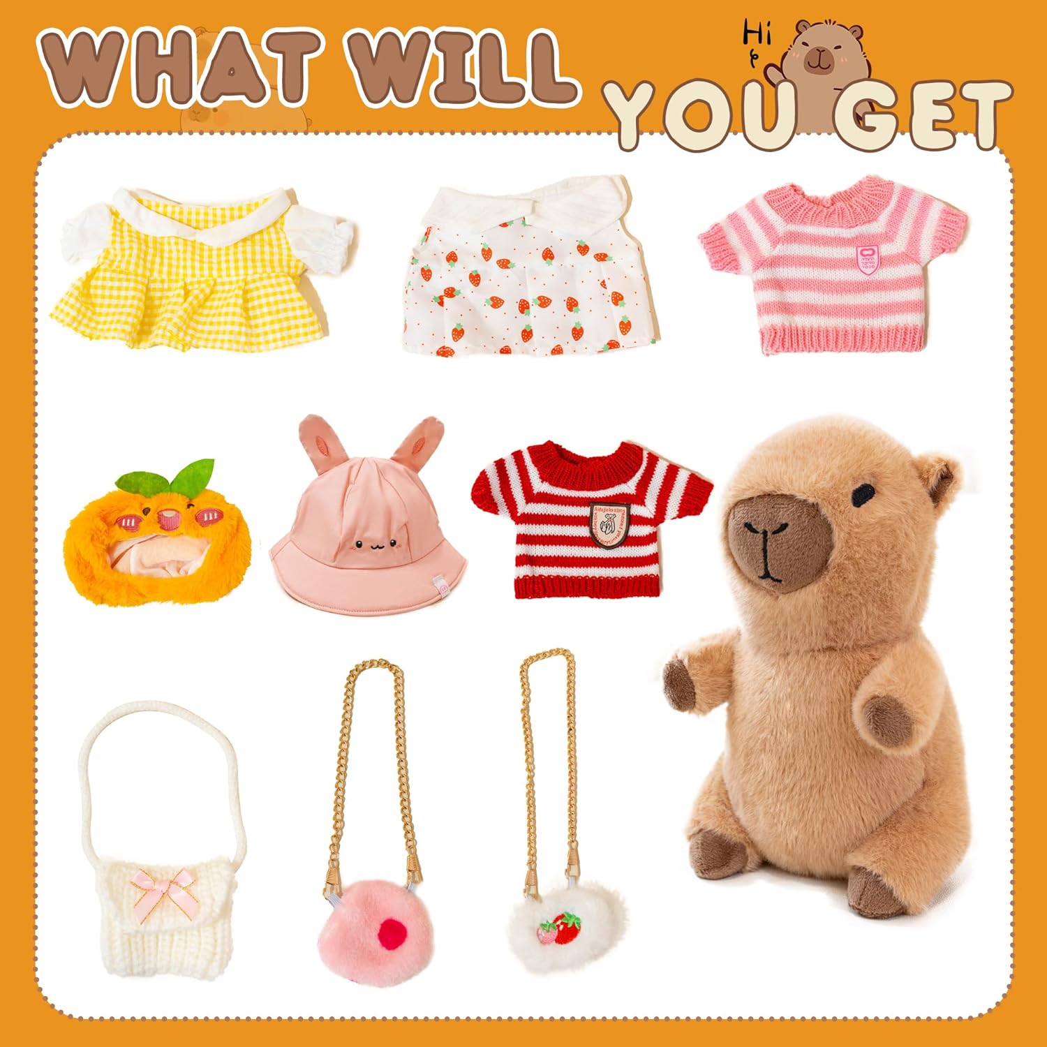 Thumbnail 3 de WAKSUN Capybara Plush 10-Piece Set (10.2 in) With 9 Clothes & Accessories