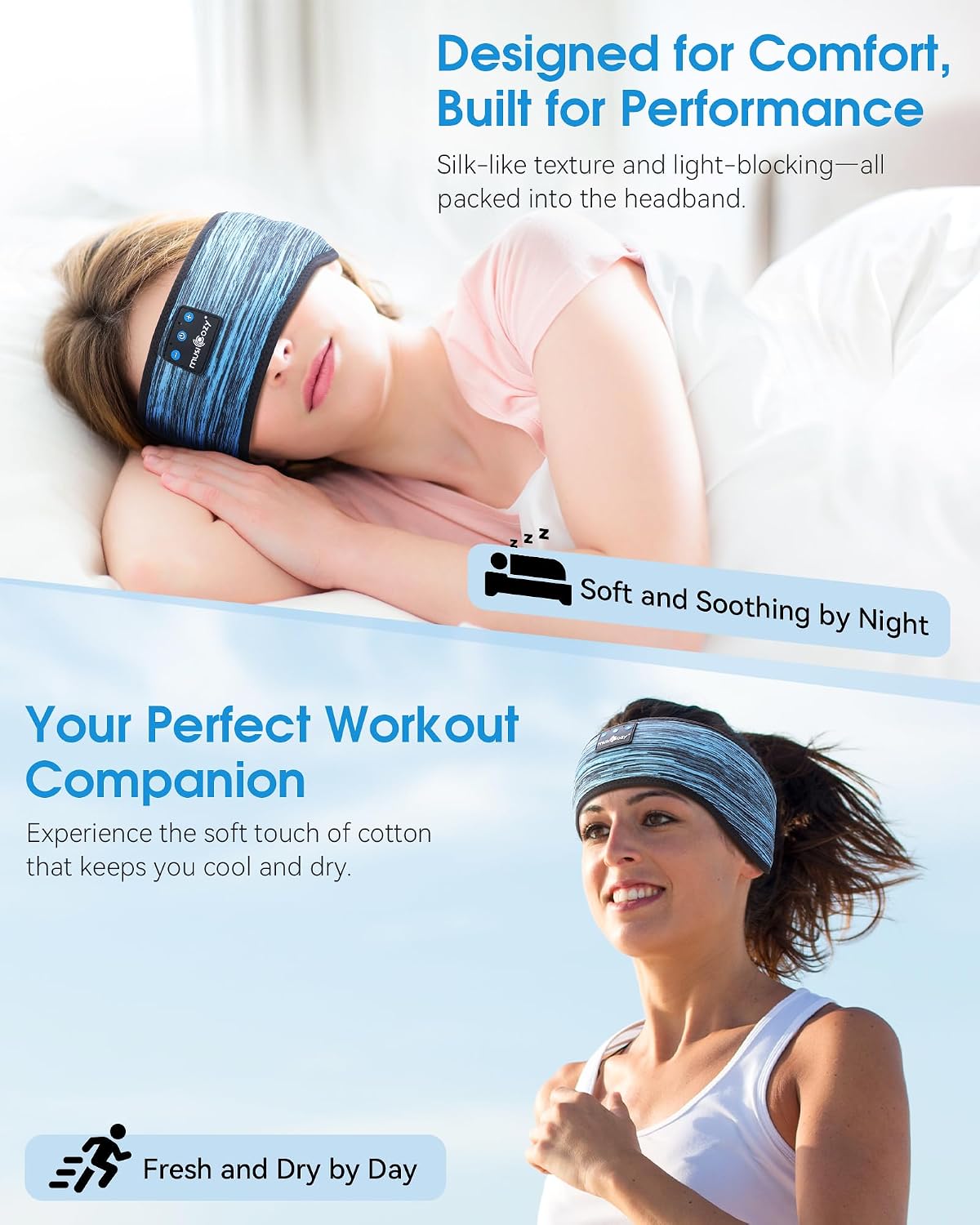 Detalle 2 de MUSICOZY Sleep Headphones Headband Bluetooth 5.4